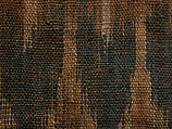 Textile Fragment, Cotton; plain weave, resist-dyed (ikat), embroidered