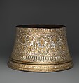 Candlestick Base, Brass; engraved and inlaid with silver