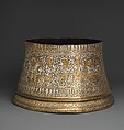 Candlestick Base, Brass; engraved and inlaid with silver