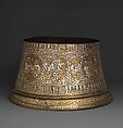 Candlestick Base, Brass; engraved and inlaid with silver