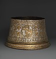 Candlestick Base, Brass; engraved and inlaid with silver
