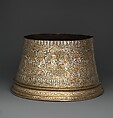 Candlestick Base, Brass; engraved and inlaid with silver