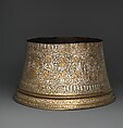Candlestick Base, Brass; engraved and inlaid with silver