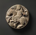 Roundel with a Mounted Falconer and Hare, Gypsum plaster; modeled, painted, and gilded