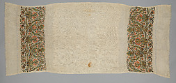 Bath Towel with Floral Decoration, Cotton; embroidered in gold and silver metal wrapped thread