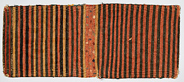 Double Saddlebag (Khorjin), Wool (warp and sumak weft), cotton (ground weft), and goat(?) hair (sumak weft); sumak extra-weft wrapping and slit tapestry (kilim) closure (front); weft-faced plain weave with pattern in supplementary brocaded weft (back)
