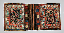 Double Saddle Bag (Khorjin), Wool and cotton; sumak brocaded, wool slit tapestry weave