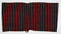 Double Saddle Bag (Heybe), Wool (warp and weft); copper coated with brass metal strip wrapped around cotton core (weft); slit tapestry (kilim), weft-faced plain weave, diagonal ridge sumak outline, closure in oblique plaiting, and plaited warp fringe (front); weft-faced plain weave (back)