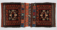 Half of Double Saddle Bag (Khorjin), Wool (warp, weft, and pile); asymmetrically knotted pile, brocaded, tapestry weave