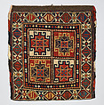 Face of Half a Double Saddle Bag (Khorjin), Wool (warp, ground weft, and supplementary weft) and goat(?) hair (sumak weft); knotted extra-weft wrapping and weft-faced plain weave (front); weft-faced plain weave (back)