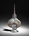 Perfume Sprinkler (Qumqum), Greenish glass; blown, applied blown foot, applied decoration