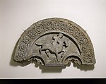 Tympanum with a Horse and Rider, Stone; carved, with traces of paint
