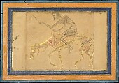 Emaciated Horse and Rider, Ink, opaque watercolor, and gold on paper; marbleized paper