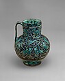 Pierced Jug with Harpies and Sphinxes, Stonepaste; openwork, underglaze-painted, glazed in transparent turquoise