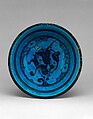 Bowl, Stonepaste;  painted and incised under transparent turquoise glaze