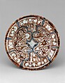 Footed Bowl, Stonepaste; underglaze painted in blue, luster-painted on transparent glaze