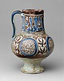 Ewer, Stonepaste; painted in luster and blue on opaque white glaze under transparent colorless glaze