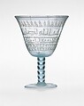 Goblet with Incised Designs, Glass, bluish green; blown, applied solid stem and blown foot, scratch-engraved