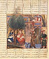 "Nushirvan Eating Food Brought by the Sons of Mahbud", Folio from a Shahnama (Book of Kings), Abu&#39;l Qasim Firdausi (Iranian, Paj ca. 940/41–1020 Tus), Ink, opaque watercolor, and gold on paper