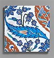 Tile with Saz Leave, Tulips, and Hyacinth Flowers, Stonepaste; polychrome painted under transparent glaze