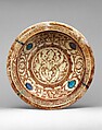 Luster Bowl, Stonepaste; underglaze painted in blue and turquoise, luster-painted on transparent glaze