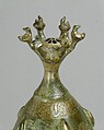 Bottle with Sprinkler Top, Quaternary alloy; cast, engraved, inlaid with silver and copper