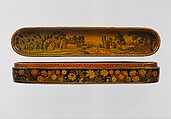 Pen Box with a Europeanizing Landscape, Haji Muhammad (Iranian), Papier-maché; painted and lacquered