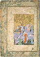 Princely Hawking Party, Attributed to Mirza &#39;Ali (Iranian, active ca. 1525–75), Ink, opaque watercolor, and gold on paper
