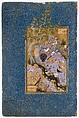 "The Concourse of the Birds", Folio 11r from a Mantiq al-Tayr (Language of the Birds), Painting by Habiballah of Sava (Iranian, active ca. 1590–1610), Ink, opaque watercolor, gold, and silver on paper