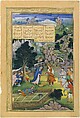 "A King Offers to Make Amends to a Bereaved Mother", Folio from a Khamsa (Quintet) of Amir Khusrau Dihlavi, Amir Khusrau Dihlavi (Indian, Patiyali, 1253–1325 Delhi), Main support: Ink, opaque watercolor, gold on paper
Margins: Gold on dyed paper