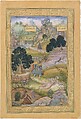 "A Muslim Pilgrim Learns a Lesson in Piety from a Brahman", Folio from a Khamsa (Quintet) of Amir Khusrau Dihlavi, Amir Khusrau Dihlavi (Indian, Patiyali, 1253–1325 Delhi), Image: Ink, opaque watercolor, and gold on paper
Margins: Gold on dyed paper