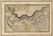 'Saz'-Style Drawing of a Dragon Amid Foliage, Shah Quli (Turkish, born Tabriz, Iran, active ca. mid-16th century), Ink, opaque watercolor, and gold on paper