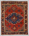 Tribal Carpet with Medallion Design, Wool (warp, weft, and pile); symmetrically knotted pile