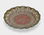 Dish with Peony, Glass, opalescent green; blown, shaped with mold, enameled, and gilded
