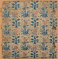 Velvet Panel with Rows of Flowers, Silk, cut and voided velvet, with continuous floats of flat metal wrapped thread
