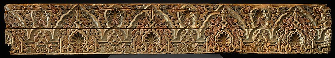Panel with Cusped Arches, Wood (cedar); carved and painted