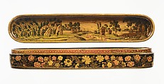Pen Box with a Europeanizing Landscape, Haji Muhammad (Iranian), Papier-maché; painted and lacquered