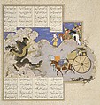 "Isfandiyar's Third Course: He Slays a Dragon", Folio 434v from the Shahnama (Book of Kings) of Shah Tahmasp, Abu&#39;l Qasim Firdausi (Iranian, Paj ca. 940/41–1020 Tus), Opaque watercolor, ink, silver, and gold on paper