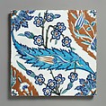 Tile with Saz Leave, Tulips, and Hyacinth Flowers, Stonepaste; polychrome painted under transparent glaze