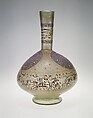 Enameled and Gilded Bottle, Glass, greenish; blown, folded foot; enameled and gilded