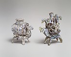 Animal flask, Glass, yellowish and pinkish; blown, applied decoration