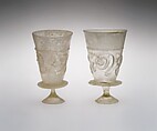 Goblet with Applied Decoration, Colorless glass with greenish tinge; blown, applied decoration