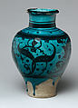 Pear-Shaped Jar with Stylized Vegetal Decoration, Stonepaste; painted under transparent turquoise glaze