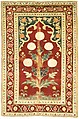 Carpet with Niche and Flower Design, Cotton (warp and weft), silk (weft), wool (pile); asymmetrically knotted pile