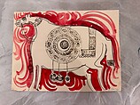 Drawing of a Horse with Stamped Inscriptions, Sadegh Tabrizi Iranian, Ink and opaque watercolor on paper