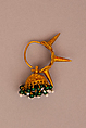 Earring, One of a Pair, Gold and glass beads
