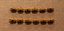 Beads from a Necklace, Gold, cloisonné enamel, pearls; filigree