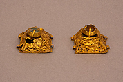 Ornament, One of a Pair, Gold; set with glass