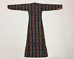 Woman's Entari Robe, Silk, cotton, and metal wrapped thread; satin weave, ikat; plain weave, printed; braided