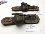 Sandals, Leather, cortical fiber; embroidered